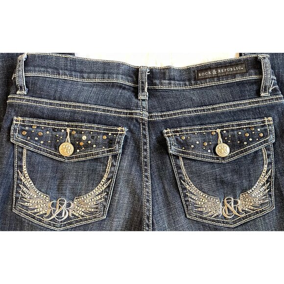 Rock & Republic Kassandra Rhinestone Flare Jeans | Y2K Bling Denim - Picture 10 of 10